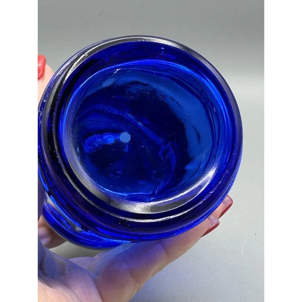 Vintage Cobalt Blue Glass Sugar Dispenser Jar with Metal Lid